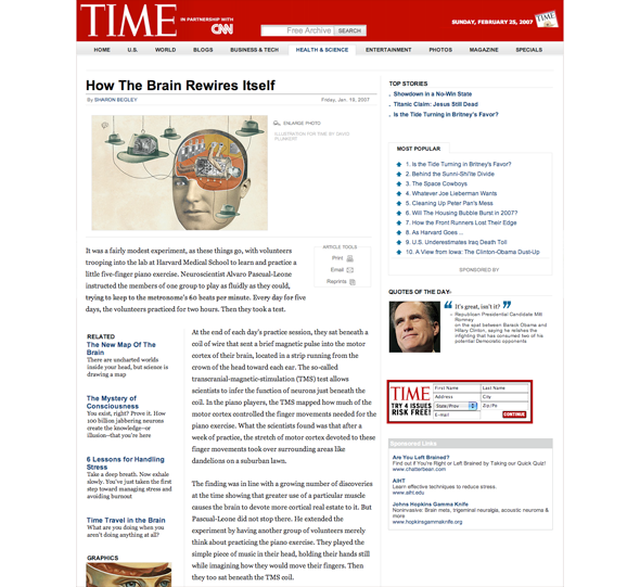 Time example -- Website. Content displayed in image is Copyright 2007 by Time Magazine. Display of this image is considered fair use by the non-profit Charter Vision.